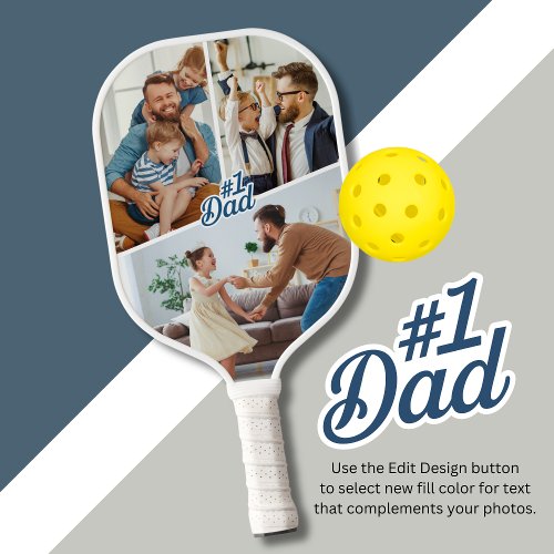 1 Dad with 3 Photos Double_Sided  Pickleball Paddle