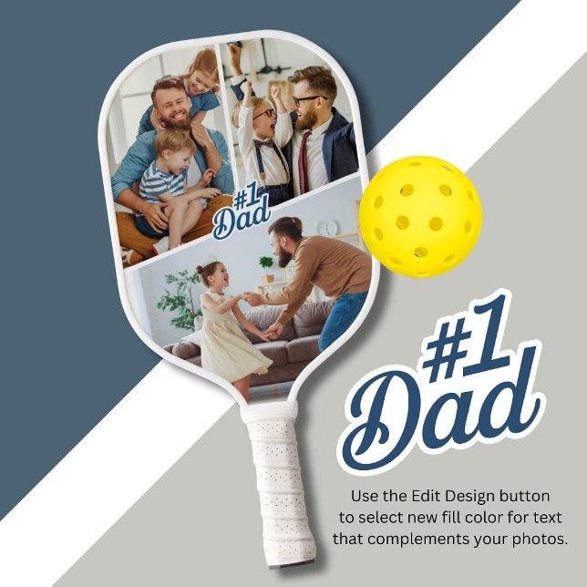 #1 Dad with 3 Photos Double-Sided  Pickleball Paddle (Creator Uploaded)