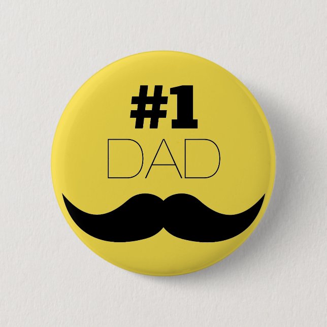 #1 Dad Yellow Mustache - Number One Pinback Button (Front)