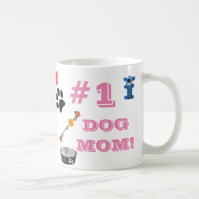 #1 Dog Mom With Dog Toy Graphics Coffee Mug (Right)