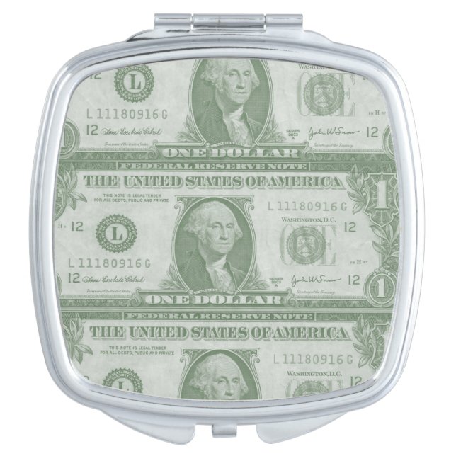 1 Dollar Bill Square Compact Mirror (Front)