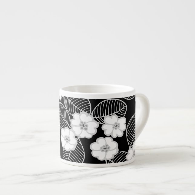 1 Espresso Mug Damask Floral Gray Black White (Front Right)
