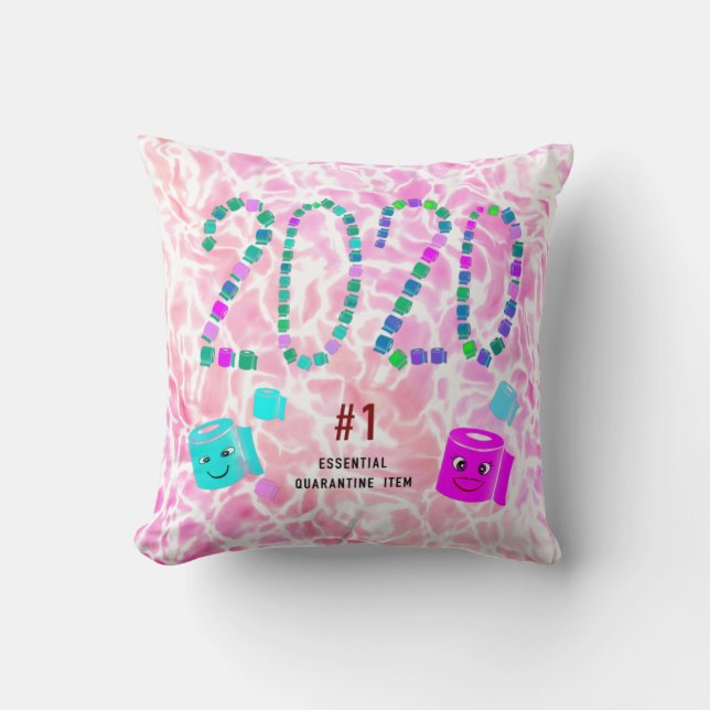#1 Essential Quarantine Item in Pink Throw Pillow (Front)