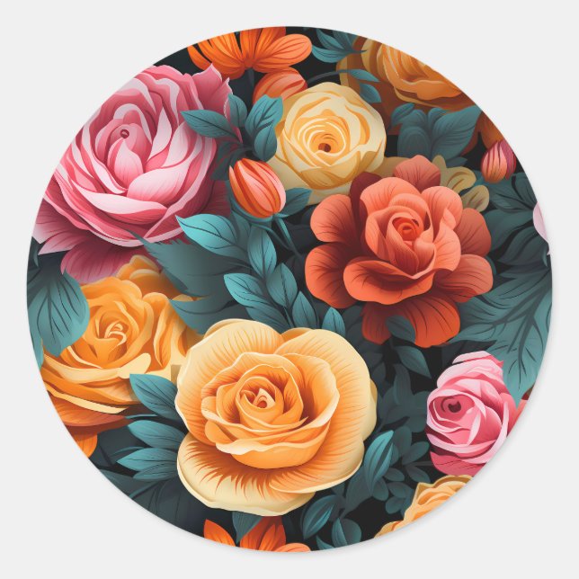 #1 Floral Pattern Classic Round Sticker (Front)