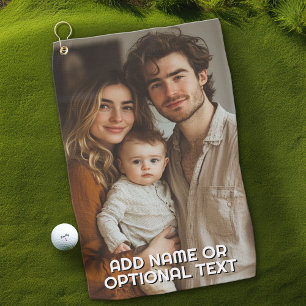 1 Full Photo and Simple Chunky Text Template Golf Towel