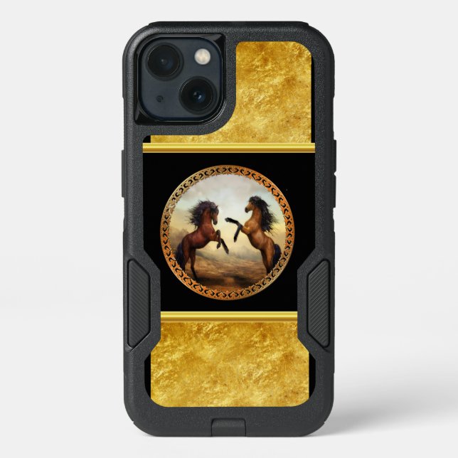 1 gold frame horses otterbox iPhone case (Back)