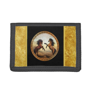 1 gold frame horses tri-fold wallet