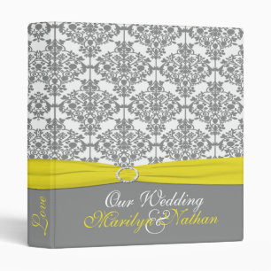 1" Gray Damask with Yellow Wedding Binder