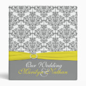 1" Gray Damask with Yellow Wedding Binder (Front)