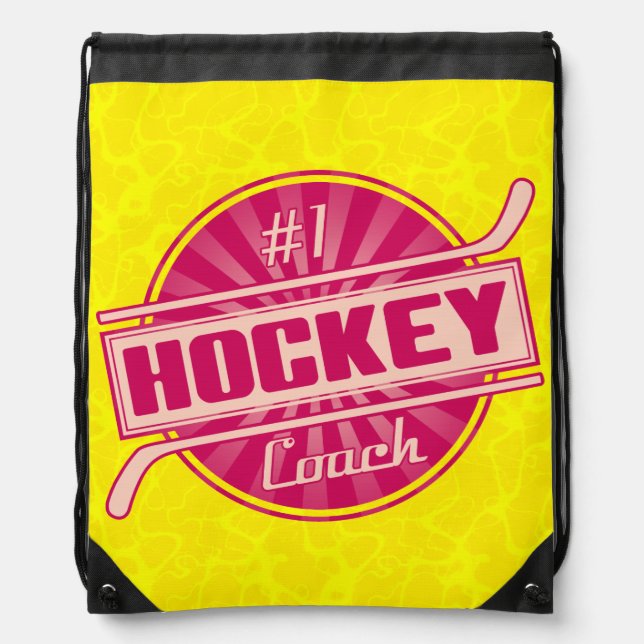 #1 Hockey Coach Drawstring Backpack Bag (Front)