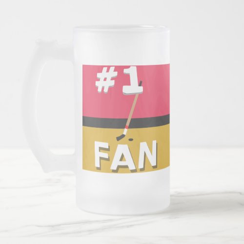 1 Hockey Fan Red Black and Caramel Frosted Glass Beer Mug