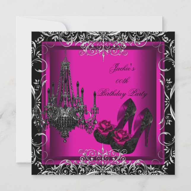 1 Hot Pink Black Party Birthday High Heel Shoes Invitation (Front)