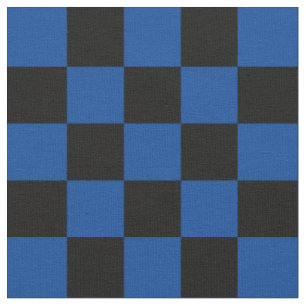 1 Inch Checks Black and Deep Blue Checkerboard Fabric