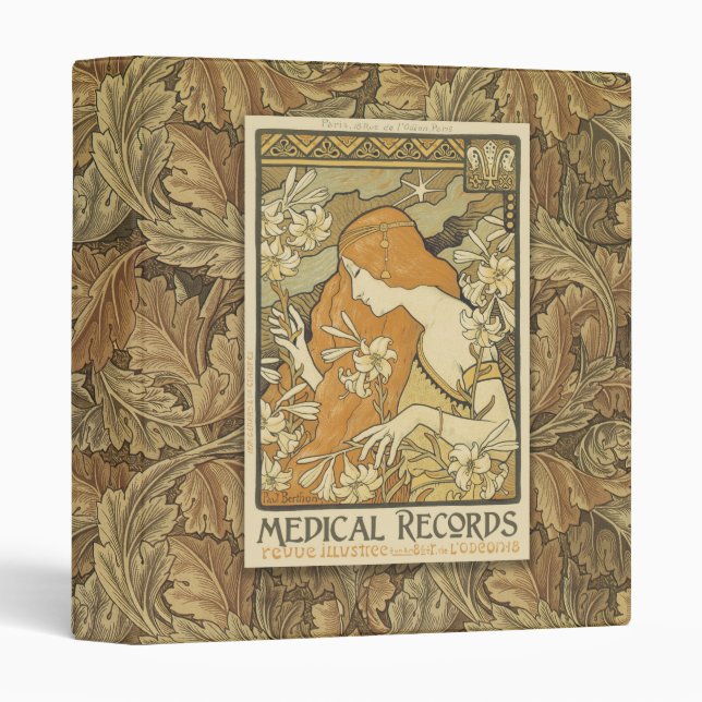 1 Inch Medical Records Binder Art Nouveau Lady (Front/Spine)