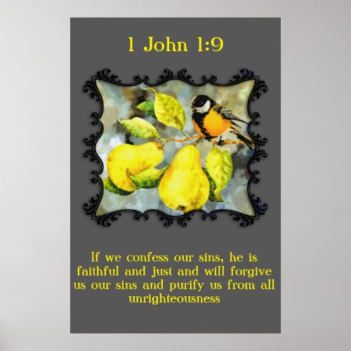 1 John 19 Black and yellow canary mockingbirds Poster