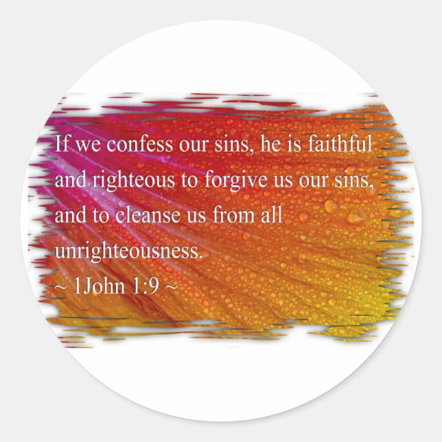 1 John 1:9 on White Classic Round Sticker (Front)