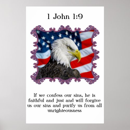 1 John 19 With A Eagle in front of American flag Poster