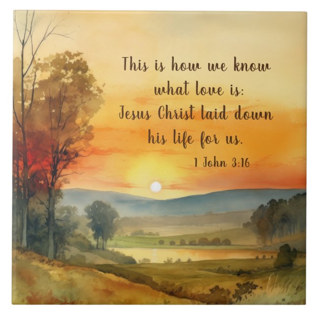 1 John 3:16 Jesus laid down his life for us Bible Ceramic Tile (Front)