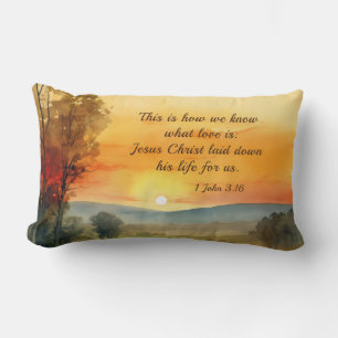 1 John 3:16 Jesus laid down his life for us Bible Lumbar Pillow