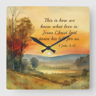 1 John 3:16 Jesus laid down his life for us Bible Square Wall Clock