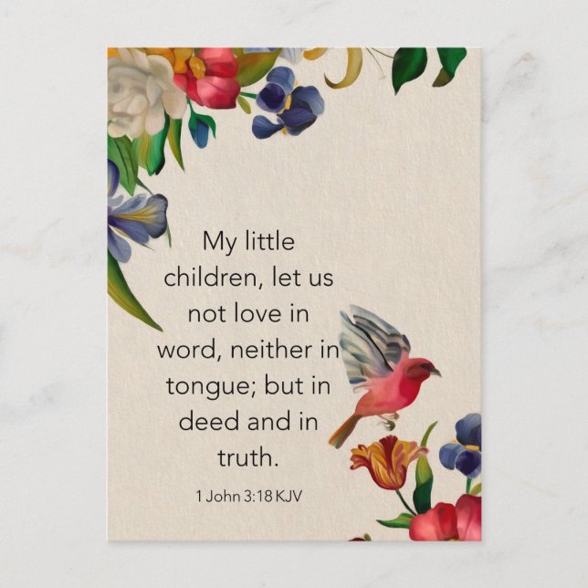 1 John 3:18 KJV Bible Verse Memory Card - Postcard (Front)