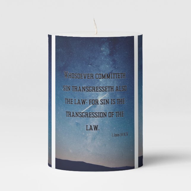 1 John 3:4 KJV Bible Verse Pic Pillar Candle (Front)