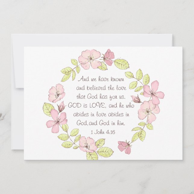 1 John 4:16 God is Love Floral Wreath Flat Card (Front)