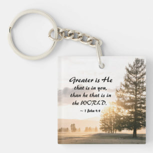 1 John 4:4 Greater is He that is in You Keychain