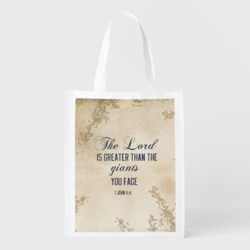 1 John 4 4 The Lord is Greater Inspirational Quote Grocery Bag