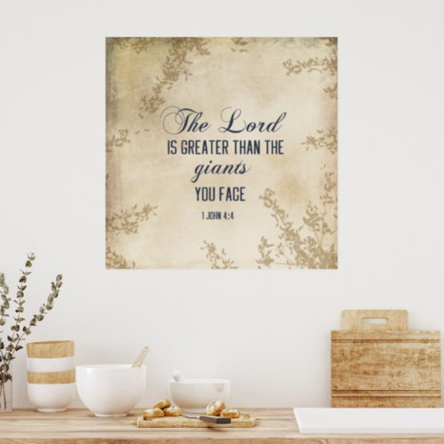 1 John 4 4 The Lord is Greater Inspirational Quote Poster