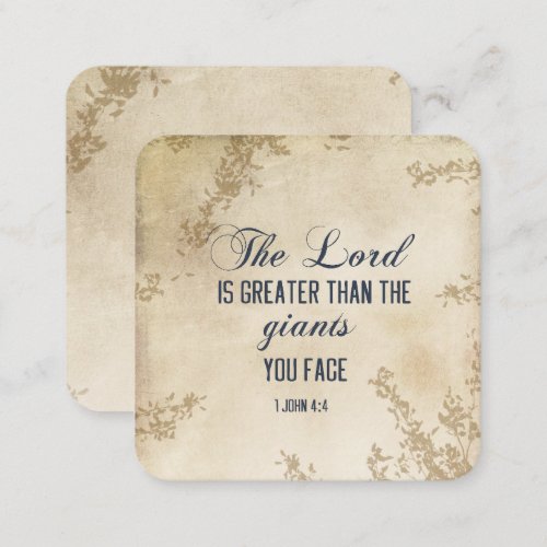 1 John 4 4 The Lord is Greater Inspirational Quote Square Business Card