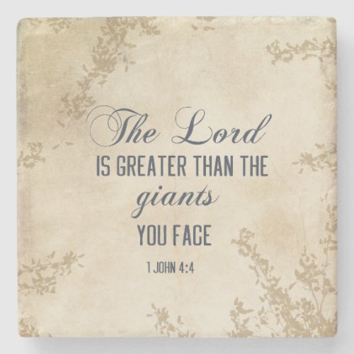 1 John 4 4 The Lord is Greater Inspirational Quote Stone Coaster