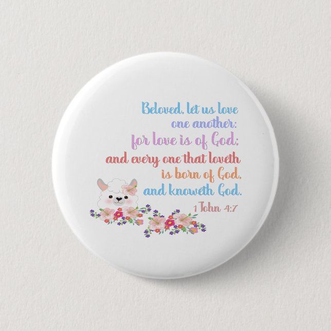 1 John 4:7 Bible Verse Rainbow Text Button (Front)