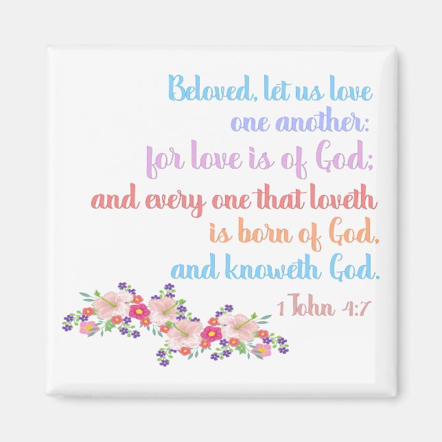 1 John 4:7 Bible Verse Rainbow Text Magnet (Front)