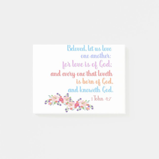 1 John 4:7 Bible Verse Rainbow Text Post-it Notes (Front)