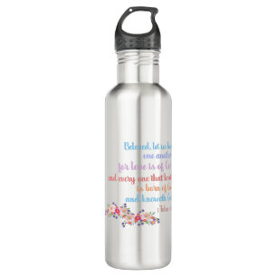 1 John 4:7 Bible Verse Rainbow Text Stainless Steel Water Bottle