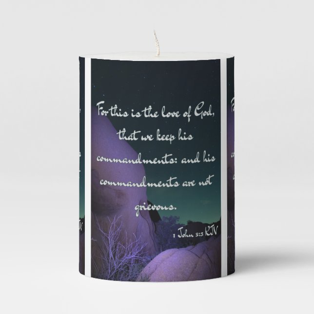 1 John 5:3 KJV Bible Verse Pic Pillar Candle (Front)