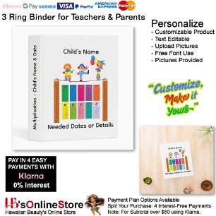 1 Learn Multiplication Child's Name Date Teacher  3 Ring Binder