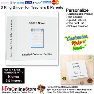 1 Learn To Spell A to Z Child's Name Date Teacher  3 Ring Binder