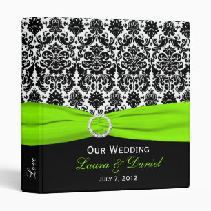 1" Lime, Black, and White Damask Wedding Binder