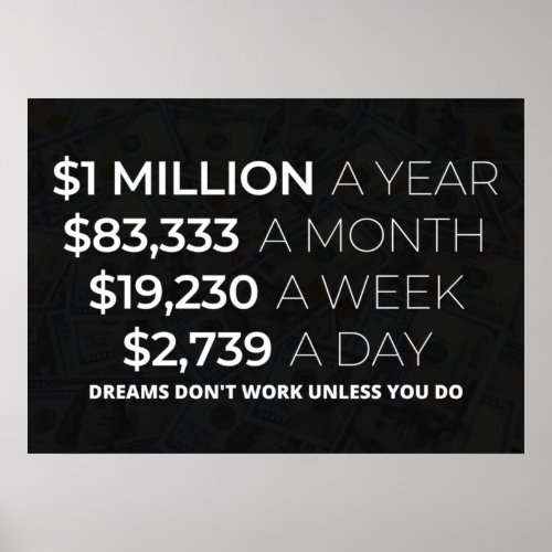 1 Million A Year Money  Millionaire Motivation Poster
