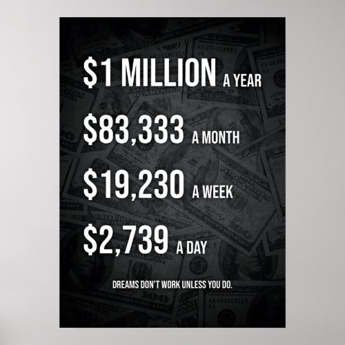 1 Million Dollars A Year _ Inspirational Success Poster