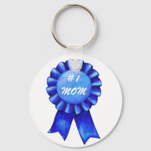 #1 Mom Blue Ribbon Keychain
