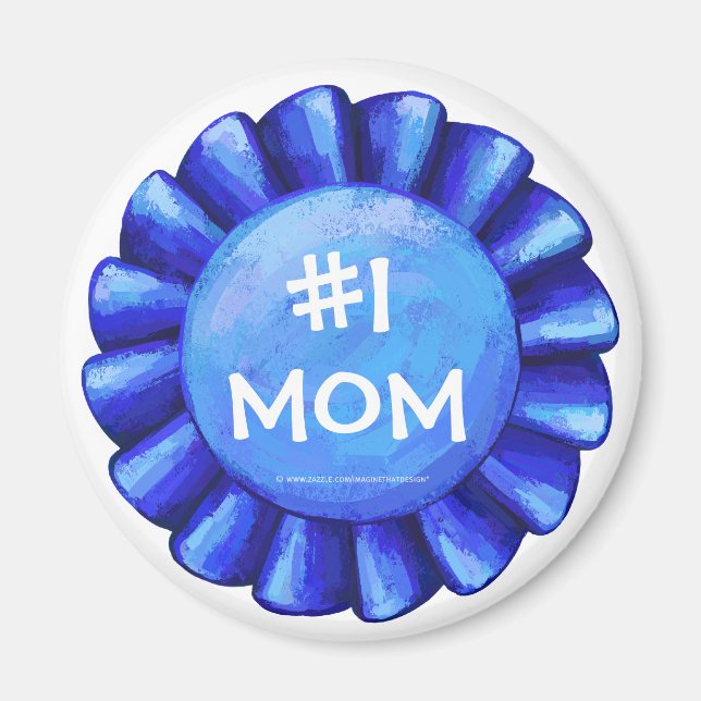 #1 Mom Blue Ribbon Round Magnet (Front)
