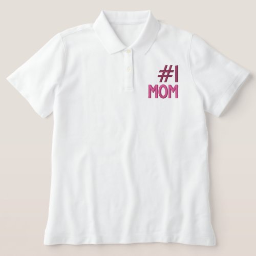  1 Mom Cool Modern Girly Minimal Pink Mothers Embroidered Polo Shirt