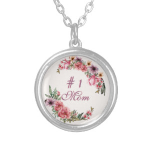 #1 Mom - Lovely Pink Watercolor Flowers Necklace