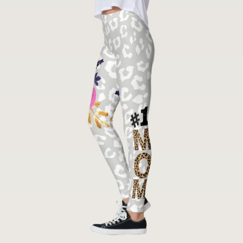 1 Mom Mothers Day Floral Animal Print Leggins L Leggings