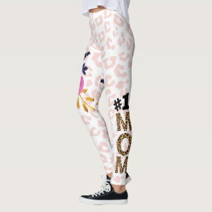 #1 Mom, Mother's Day Floral Animal Print Leggins L Leggings