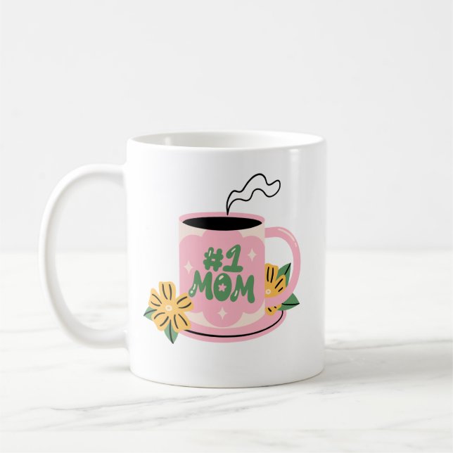 #1 Mom Personalized Coffee Mug - Modern Style Gift (Left)