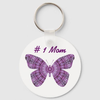 # 1 Mom, Purple fractal butterfly Keychain